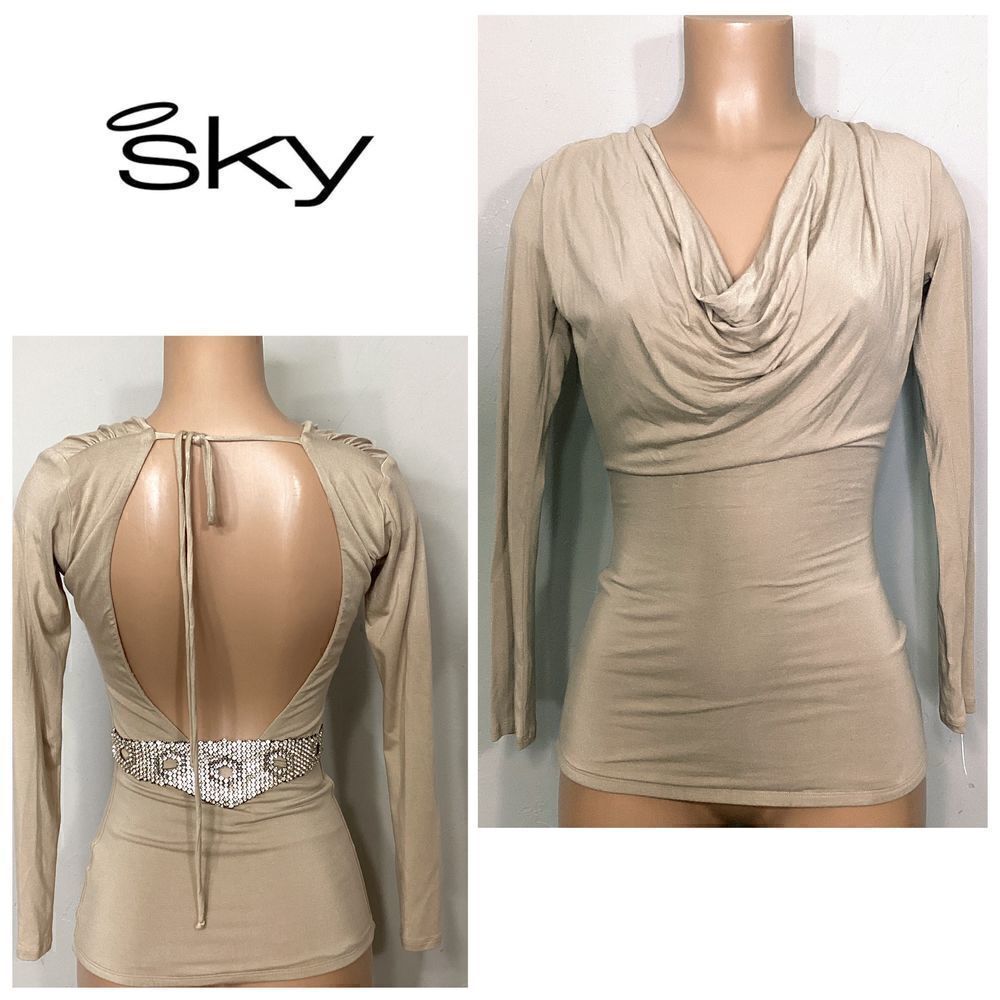 New. SKY tan diamond bling long sleeve top. Retails $141